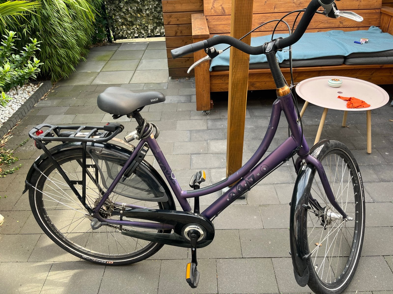 Paarse damesfiets met lage instap en versnellingen, Fietsen en Brommers, Velgrem, Ophalen, Overige merken, 53 tot 56 cm