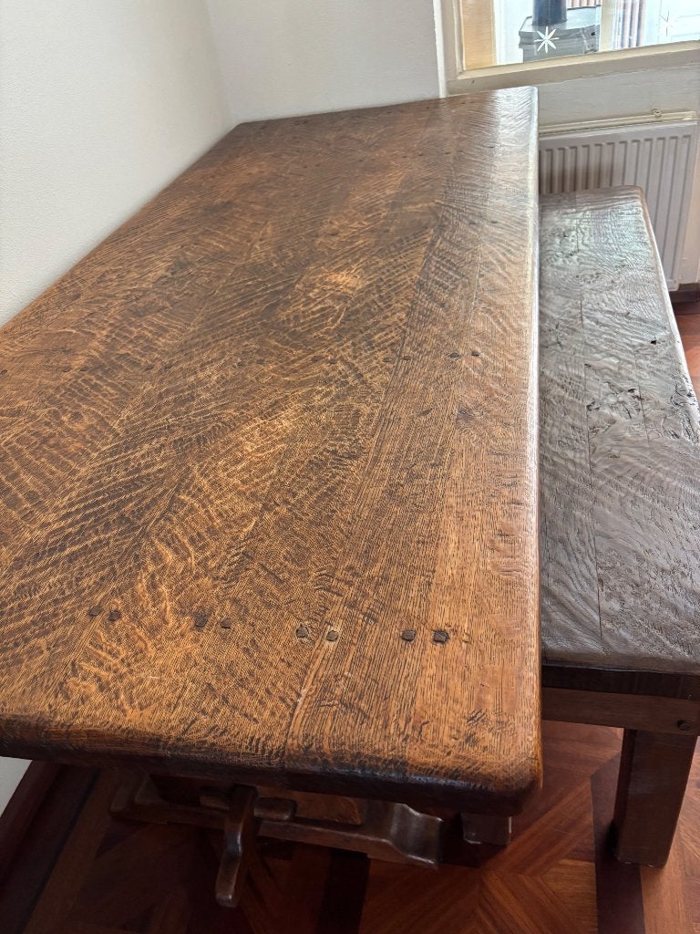 Boeren / kloostertafel, Ophalen, Gebruikt, Eikenhout, 200 cm of meer