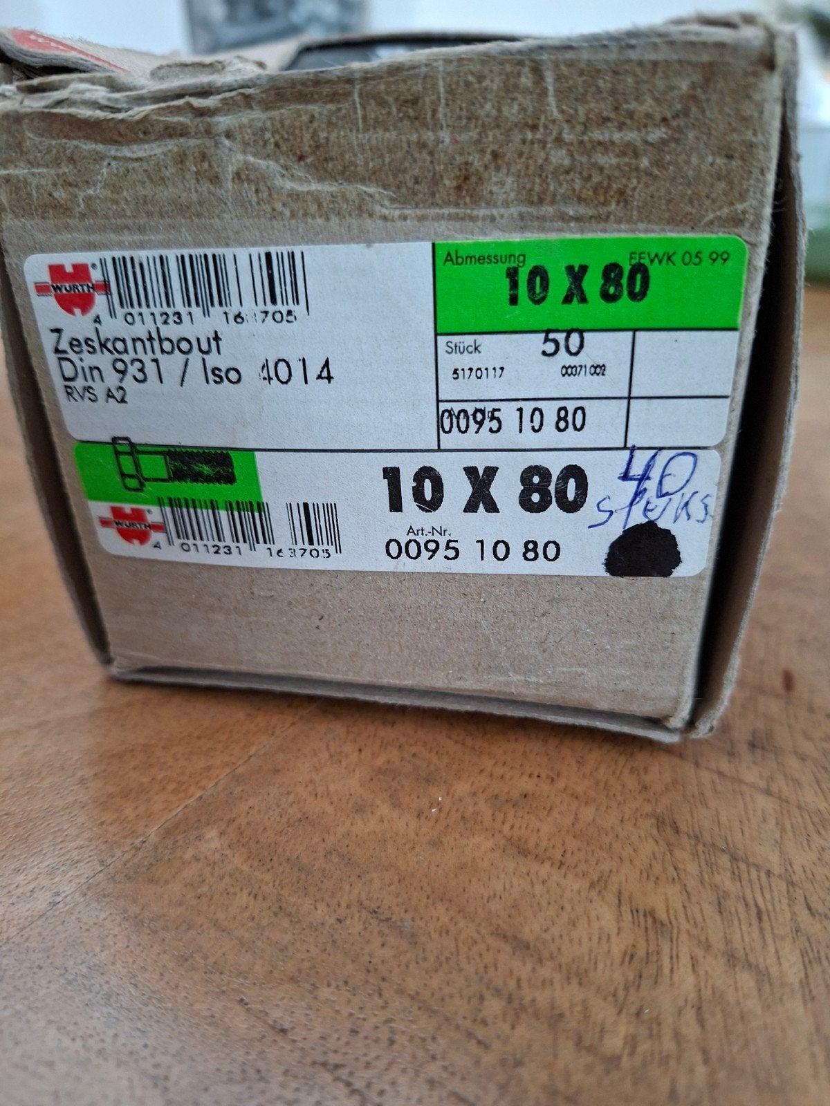40 nieuwe RVS zeskantbouten M10x80mm, Ophalen of Verzenden, Nieuw