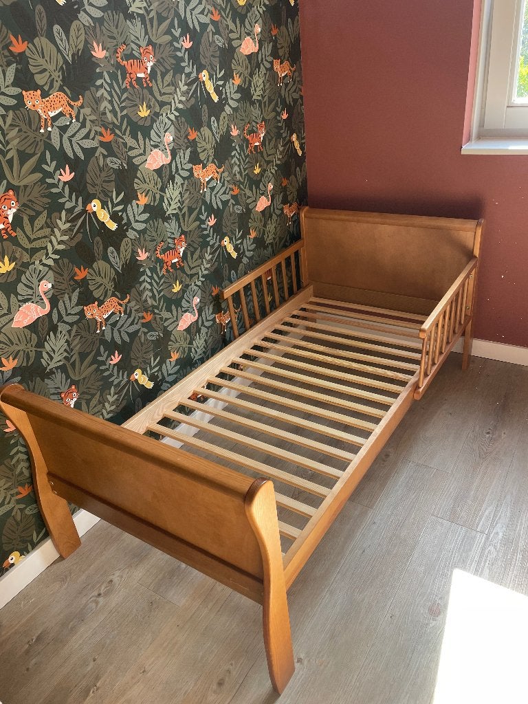 Woodies / Hola bb Noble Toddler bedje - vintage (hout), Ophalen, 70 tot 85 cm, 140 tot 160 cm, Zo goed als nieuw
