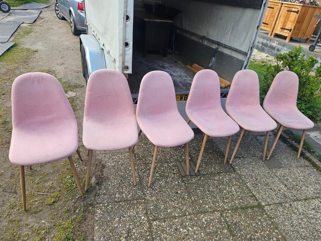 Set van 6 roze stoelen, Gebruikt, Overige kleuren, Ophalen of Verzenden, Stof