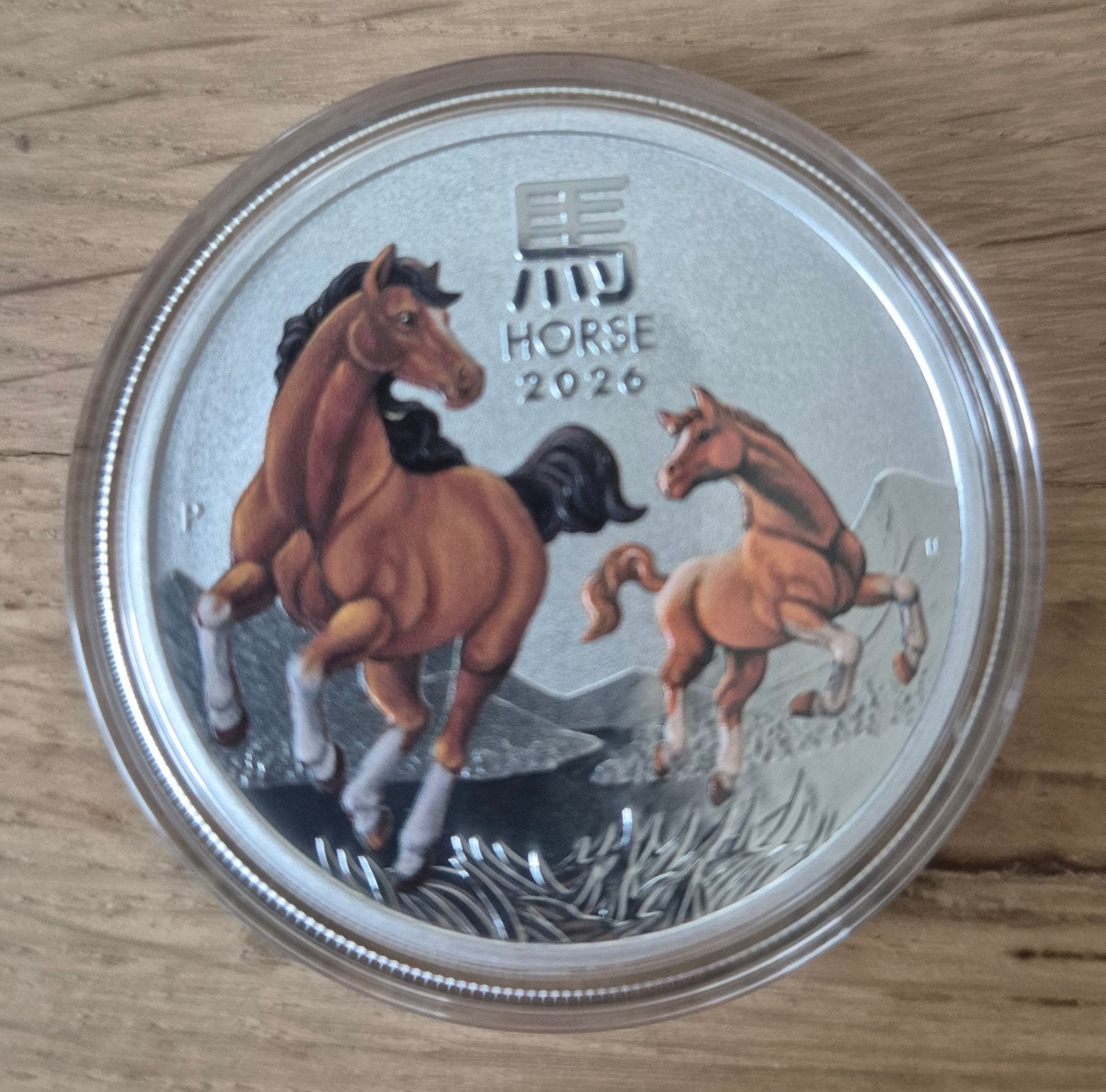 1 oz zilveren munt Perth Mint Lunar Horse 2026 coloured, Ophalen of Verzenden, Zilver