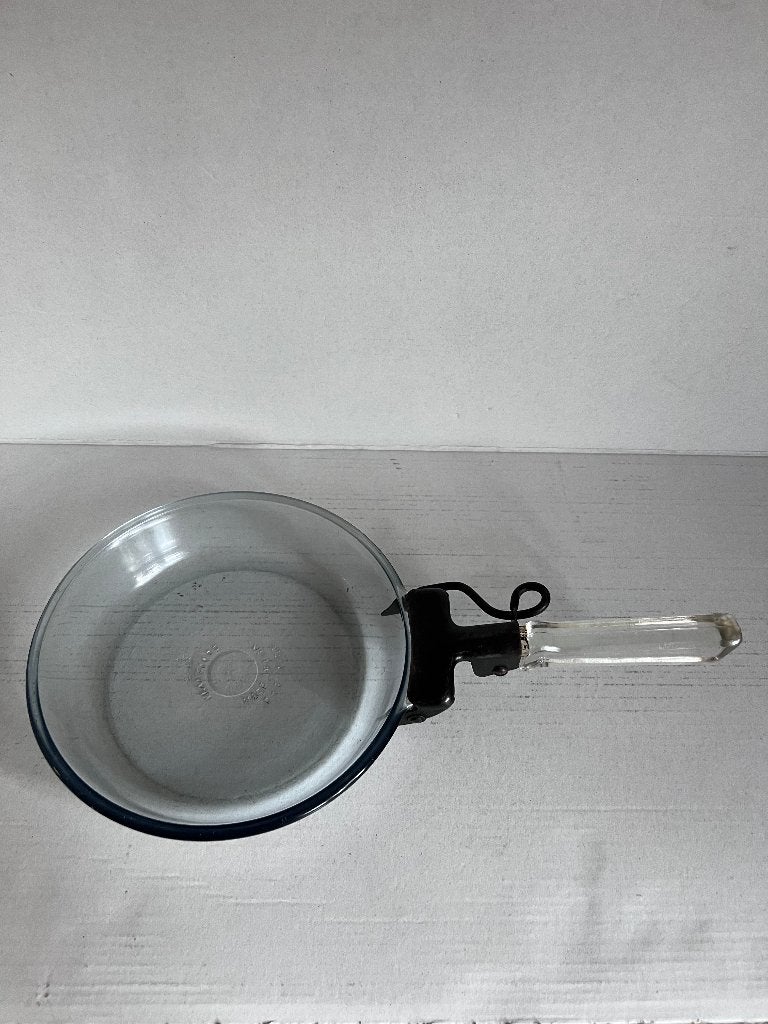 Vintage Pyrex vuurvast glazen pan Steelpan diameter 17 cm, Gebruikt, Pannenset, Ophalen of Verzenden, Glas