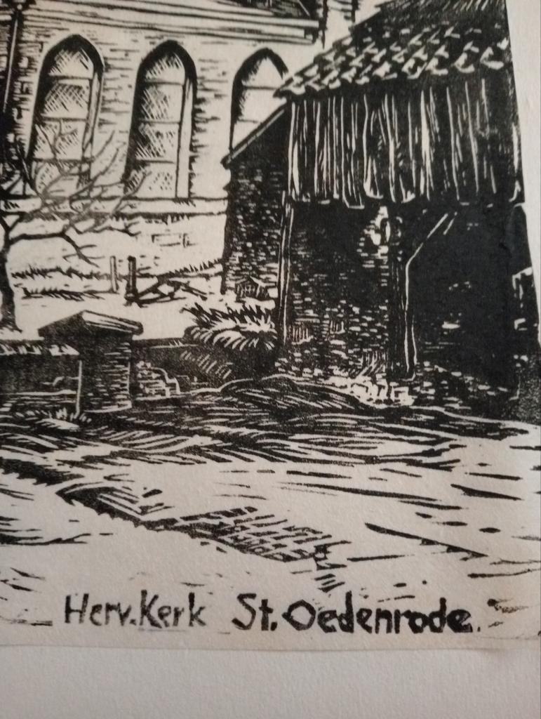Harry Corvers Houtsnede Hervormde Kerk St.Oedenrode, Antiek en Kunst, Ophalen of Verzenden