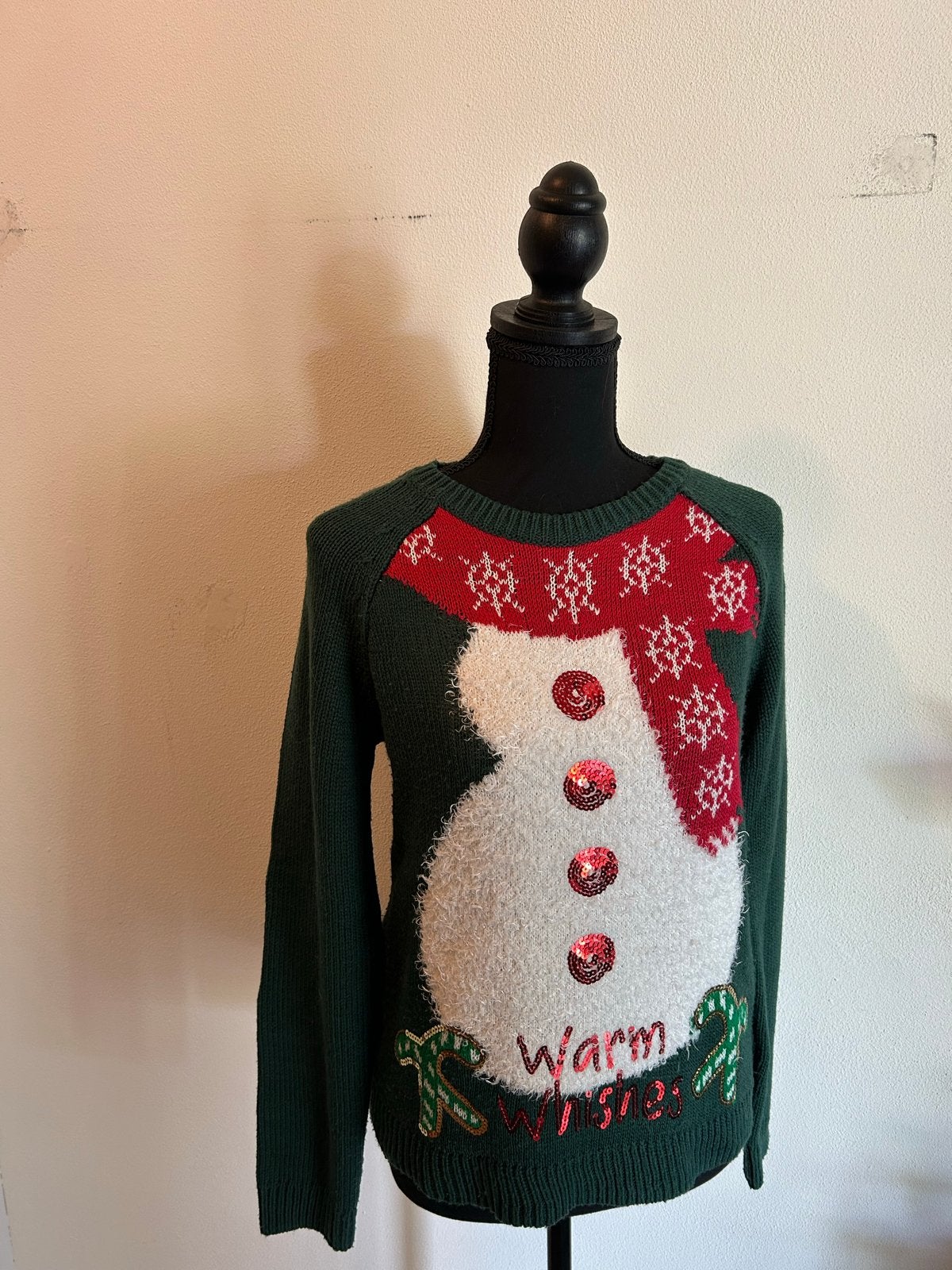 Leuke foute kersttrui met sneeuwpop - Maat M, Ophalen, Gedragen, Maat 38/40 (M), Groen