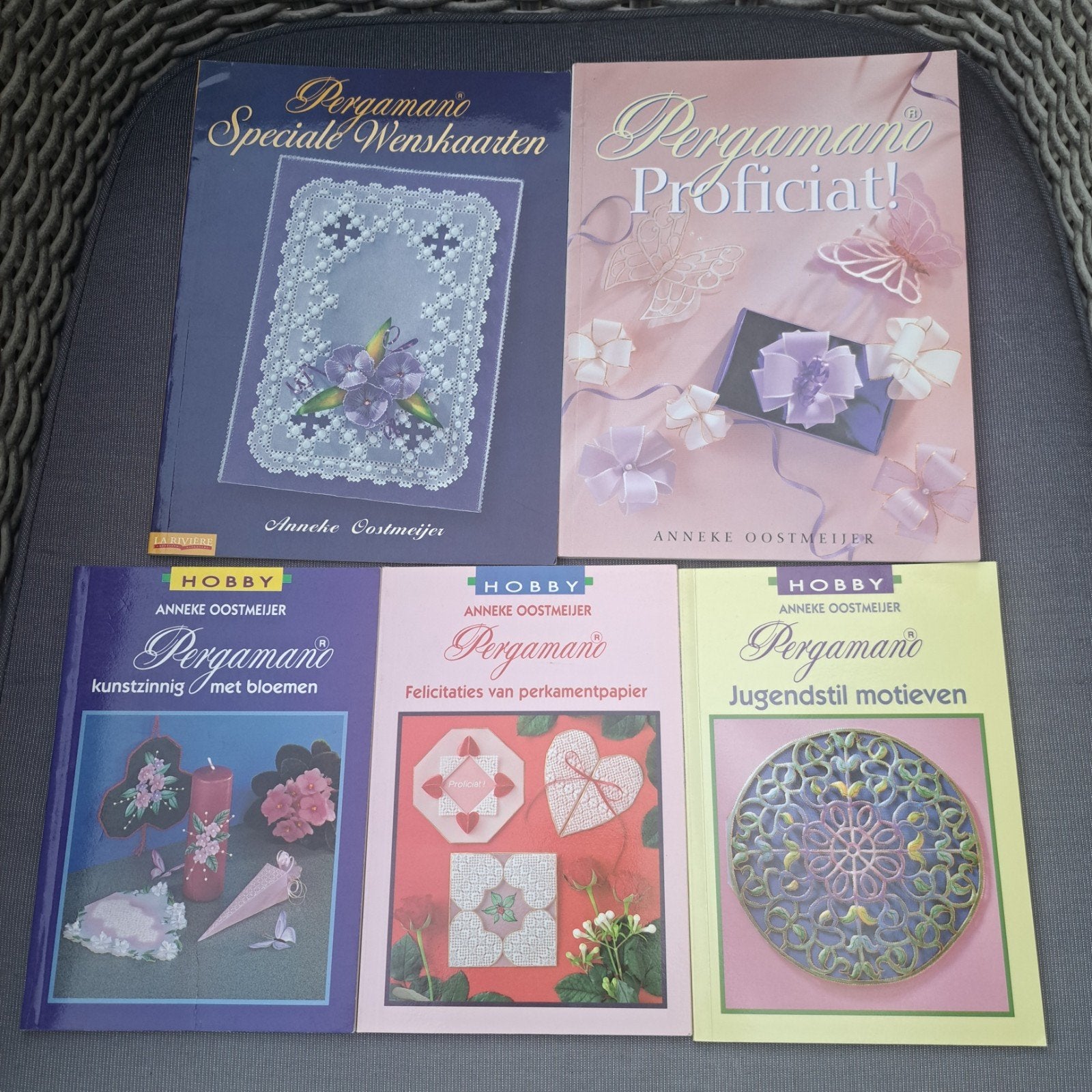 5 Pergamano boeken van Anneke Oostmeijer - Hobbyboeken, Boeken, Ophalen of Verzenden, Gelezen, Scrapbooking en Knutselen, Anneke Oostmeijer