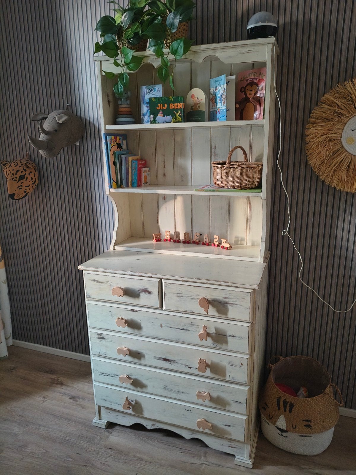 Vintage dressoir met opzetkast - Brocante stijl, Ophalen, Met plank(en), Gebruikt, 100 tot 150 cm