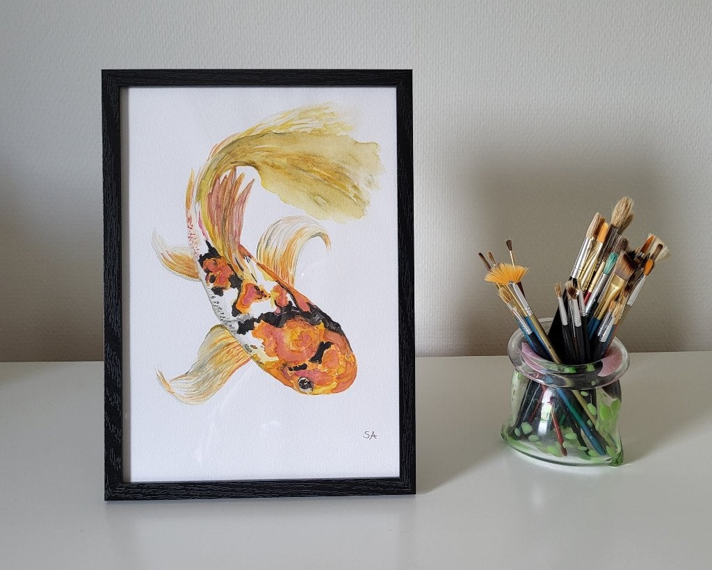 Aquarel Koi Karper - eigen werk - ingelijst 20x30cm, Ophalen of Verzenden