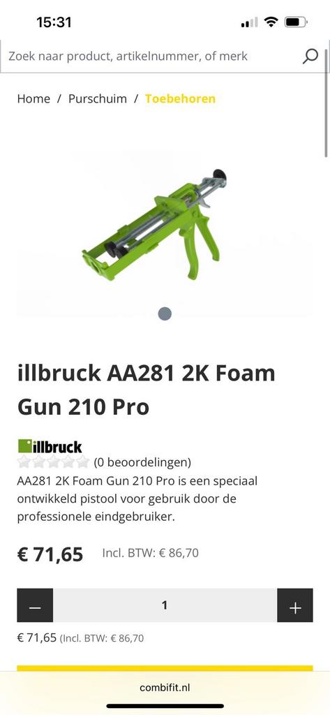 Illbruck AA281 2K Schuimpistool 210 Pro, Doe-het-zelf en Verbouw, Ophalen, Nieuw