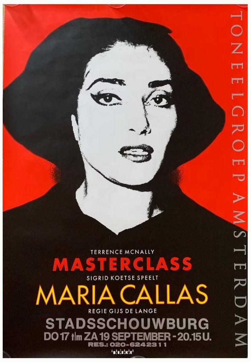 Masterclass Maria Callas Theaterposter Toneelgroep Amsterdam, Rechthoekig Staand, Ophalen of Verzenden, Zo goed als nieuw, A1 t/m A3