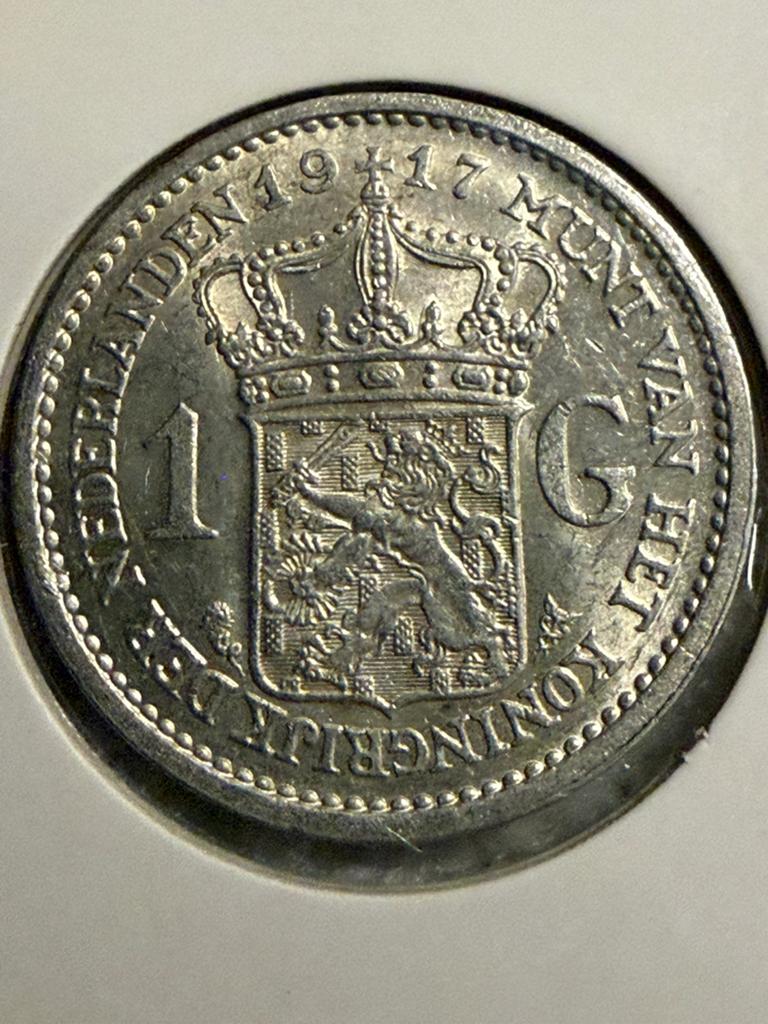 Gulden 1917 Wilhelmina, Postzegels en Munten, Munten | Nederland, 1 gulden, Zilver, Ophalen of Verzenden, Koningin Wilhelmina