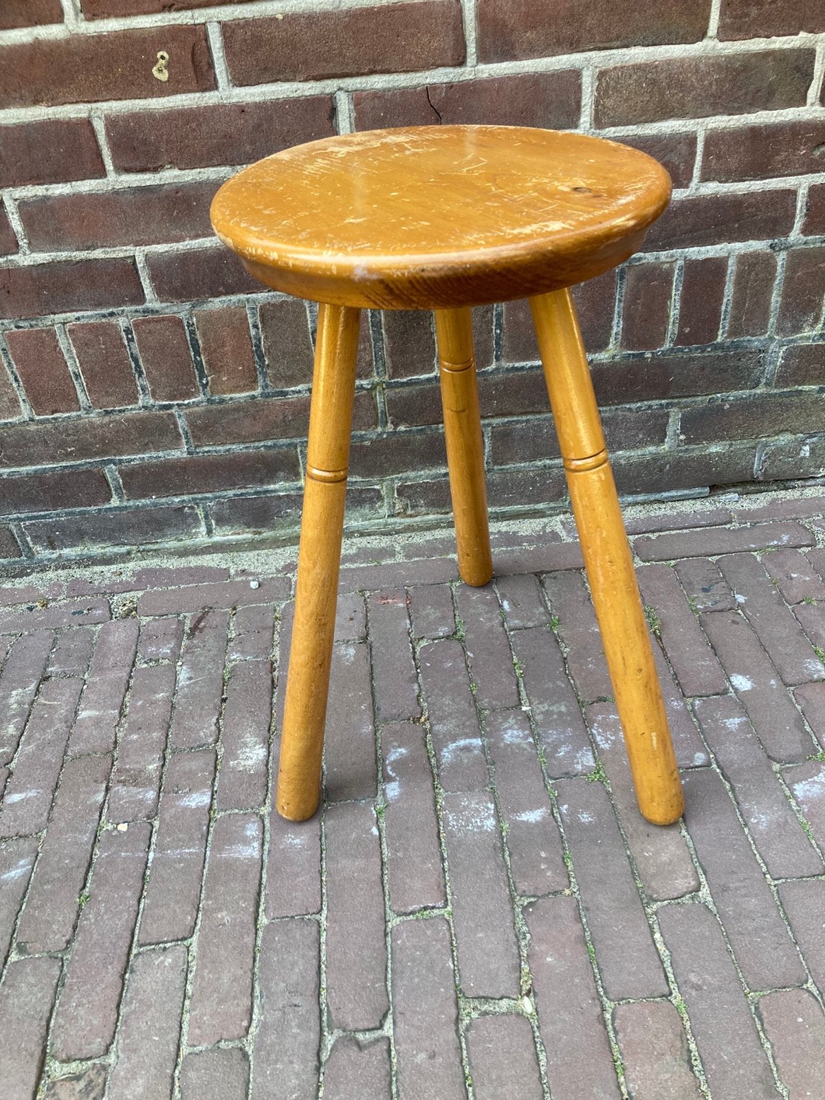 Vintage houten kruk, Ophalen, Gebruikt, Hout