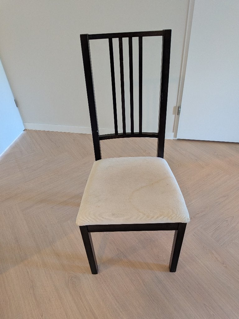 6x eetkamerstoel zwart met witte zitting (ikea Börje), Ophalen, Hout, Gebruikt, Zwart