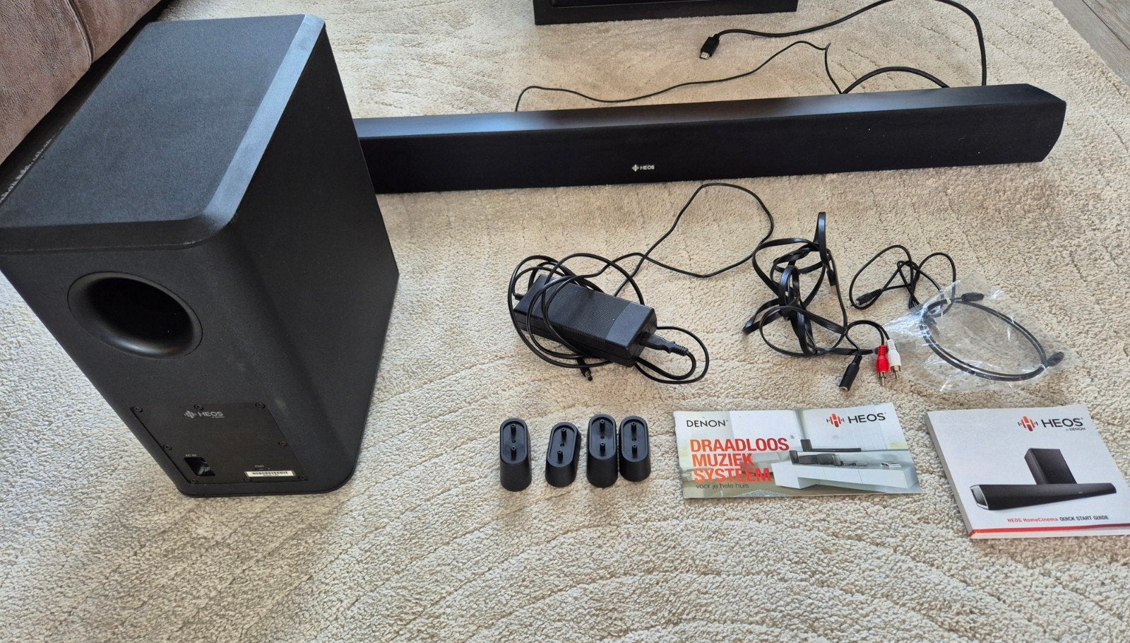 Denon HEOS HomeCinema Soundbar met draadloze subwoofer, Ophalen, Bluetooth, Zo goed als nieuw