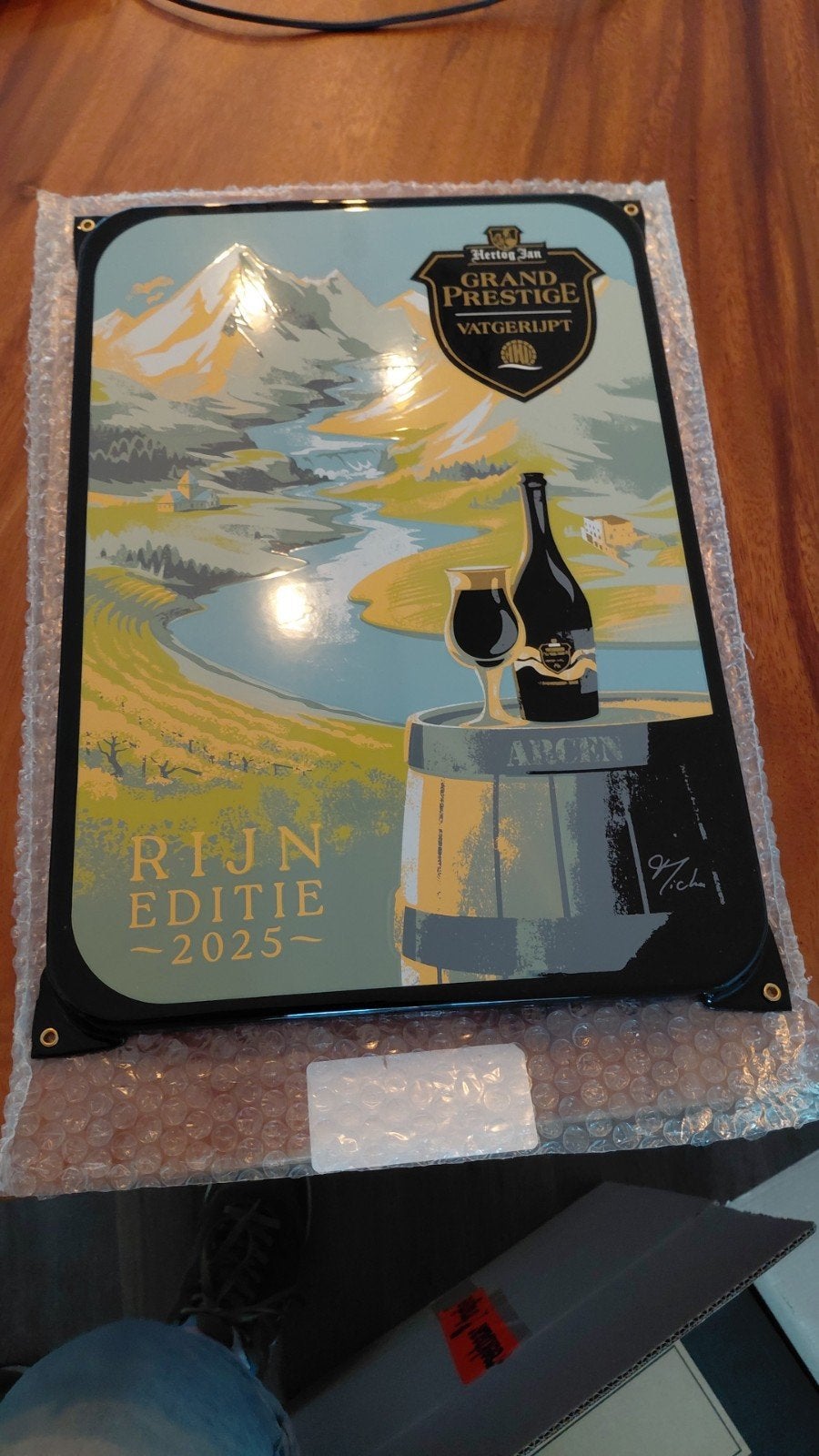Hertog Jan Grand Prestige Rijn Editie 2025 emaille bord, Verzamelen, Biermerken, Ophalen