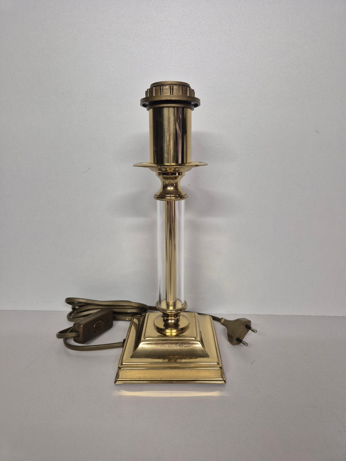 Vintage Messing Tafellamp Hollywood Regency-stijl, Zo goed als nieuw, Met kap, Vintage, Goud