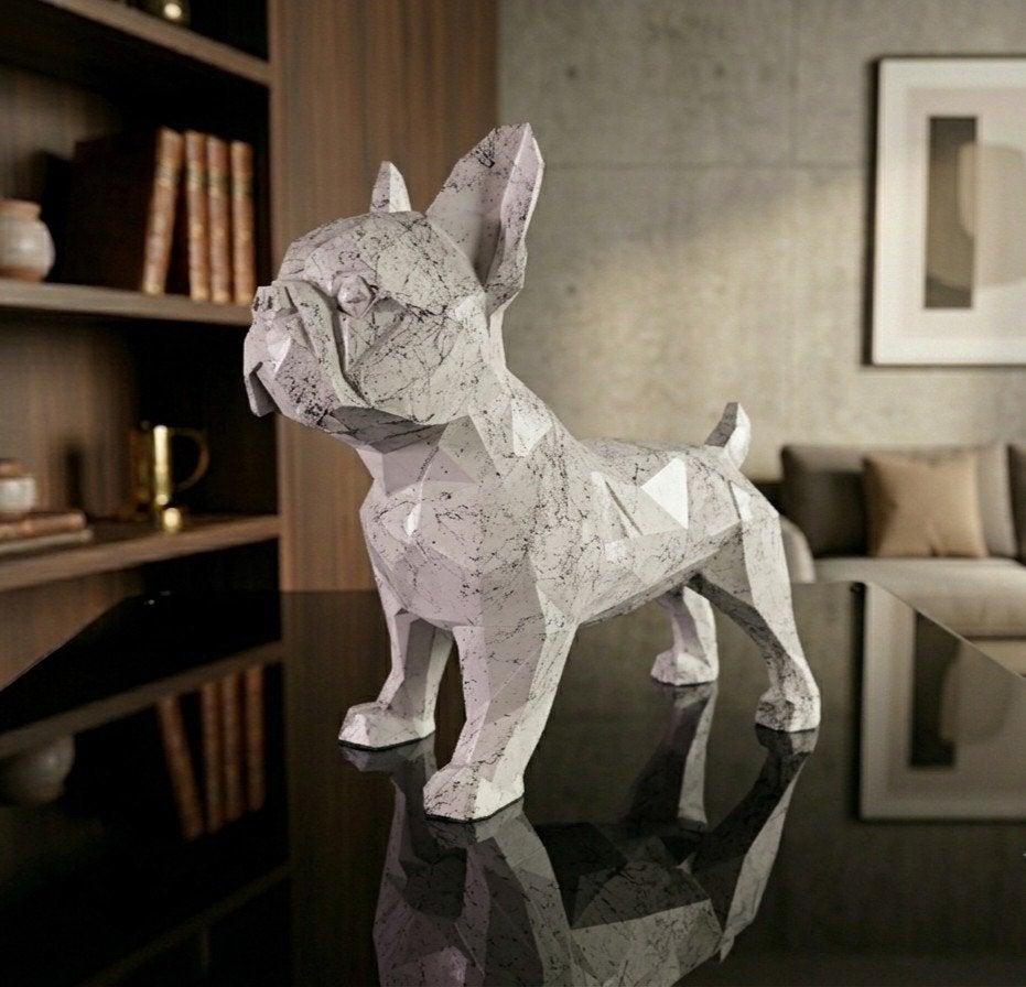 Geometrische Franse Bulldog XL (32 cm) – White Marble Effect, Ophalen of Verzenden, Nieuw