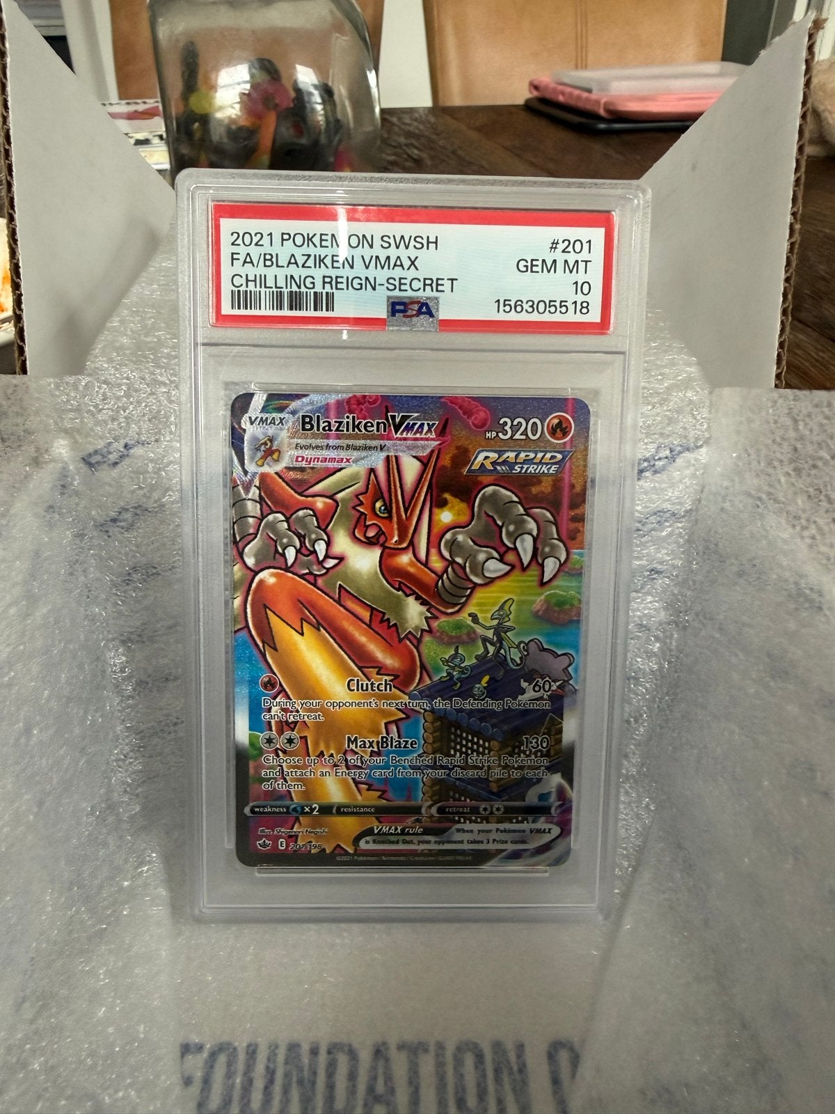 Blaziken VMAX PSA 10 - Chilling Reign Secret Rare #201, Ophalen, Zo goed als nieuw, Losse kaart