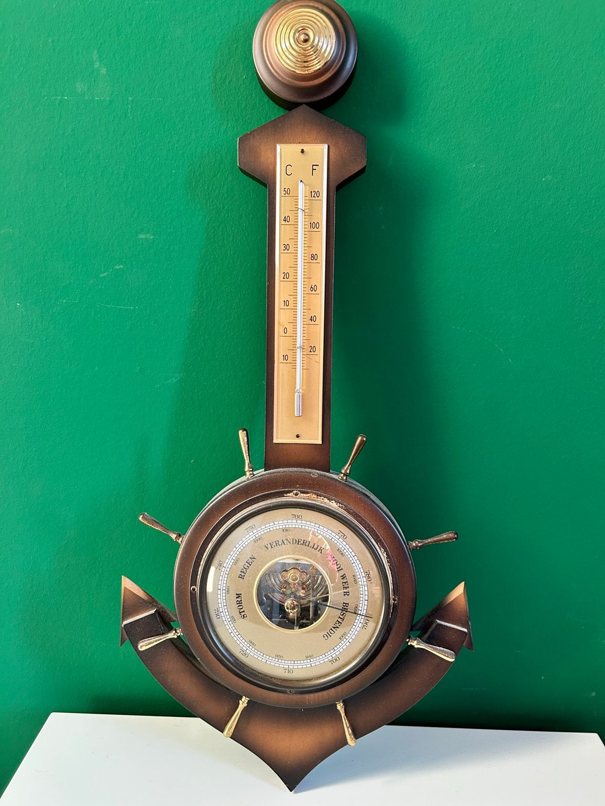 Vintage Barometer met Thermometer en Anker Design, Ophalen of Verzenden, Gebruikt, Barometer