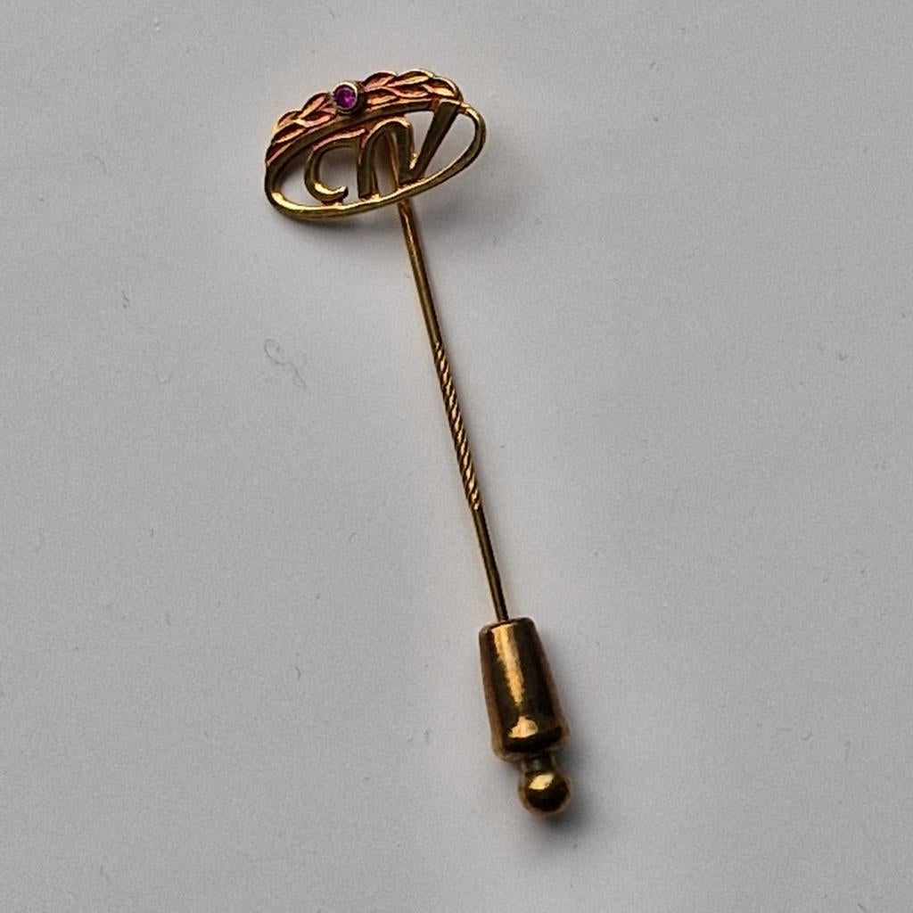 Gouden CNV speld m. Lauwerkrans + robijn, Ophalen of Verzenden