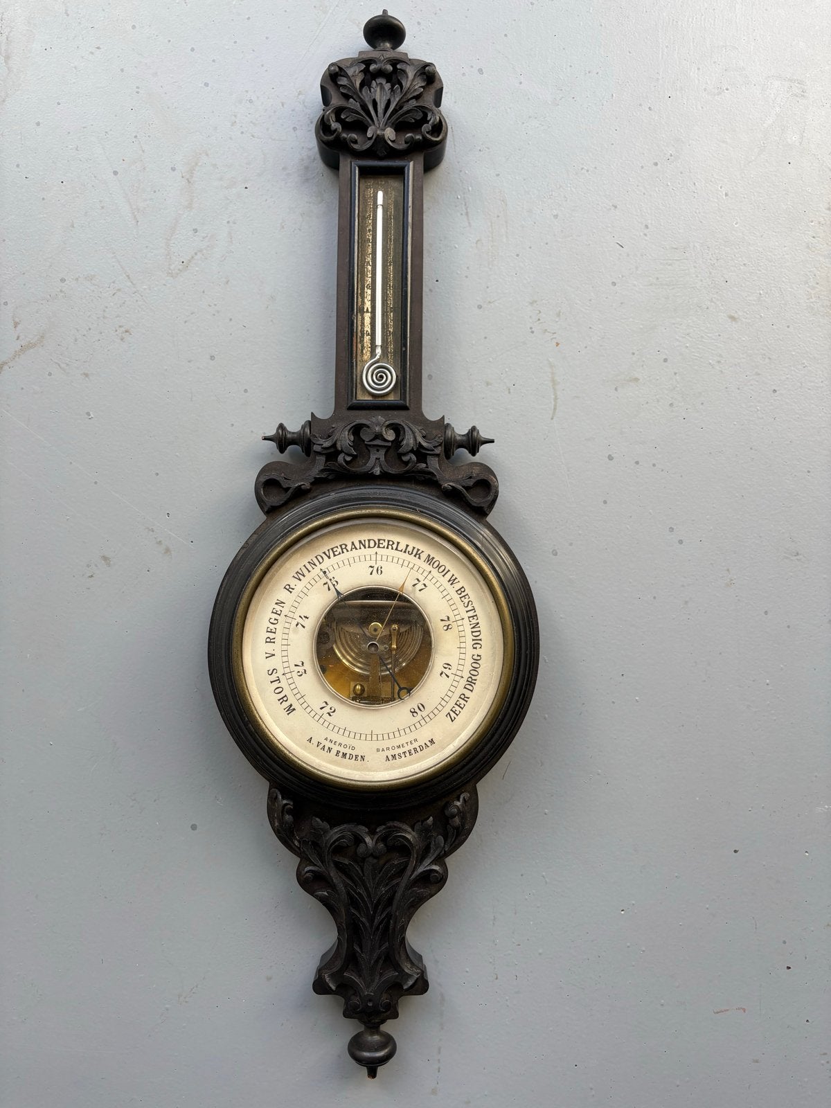 Antieke Barometer van A. van Emden Amsterdam, Ophalen of Verzenden, Gebruikt, Barometer