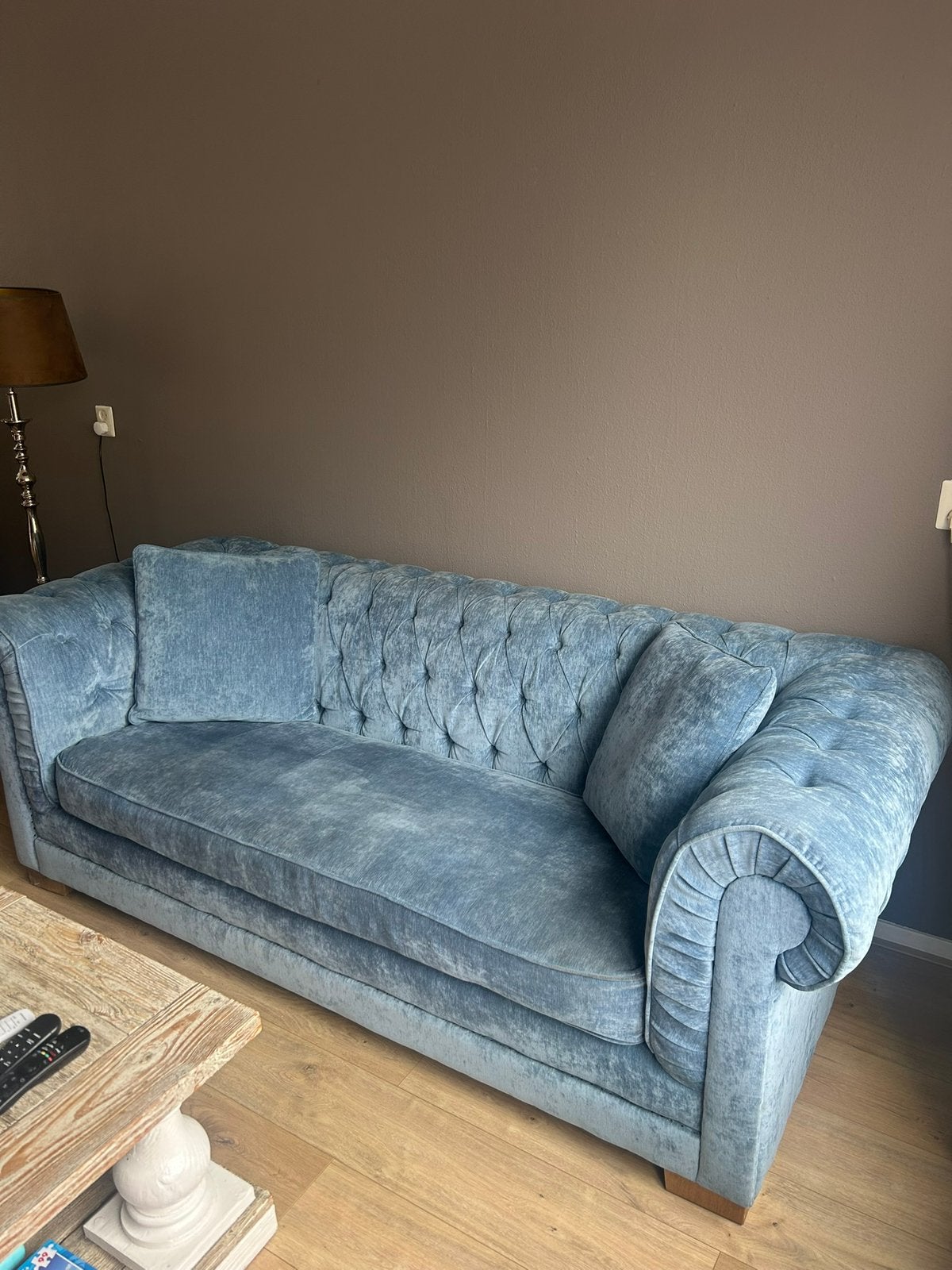 Chesterfield bankstel met poef, Ophalen, Gebruikt, 100 tot 125 cm, Chesterfield