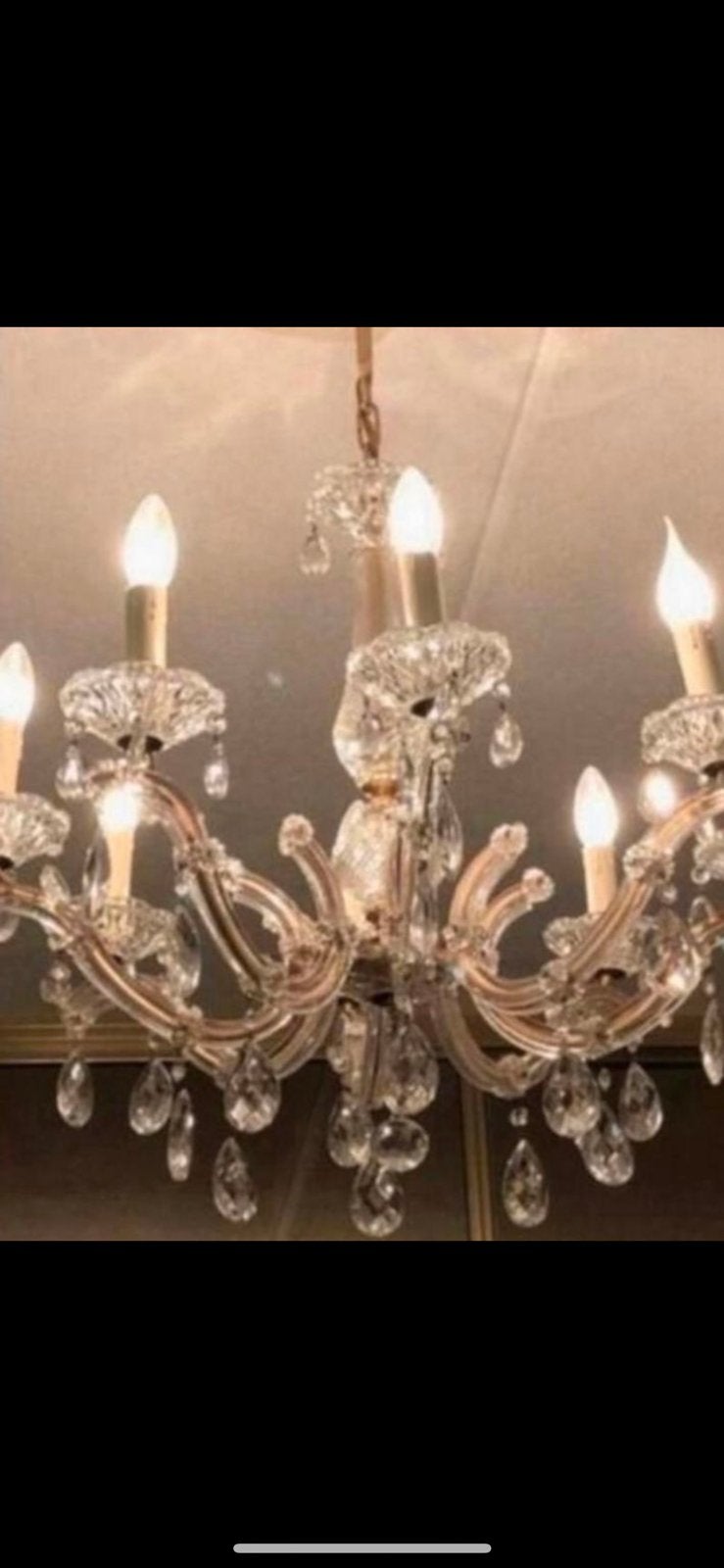 Prachtige kristallen antieke kroonluchter 8 arms goudkleurig, Huis en Inrichting, Lampen | Kroonluchters, Ophalen of Verzenden