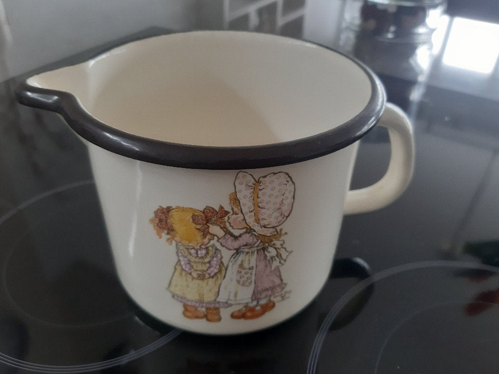 emaille melkkan - 1 liter  verzenden is mogelijk, Ophalen