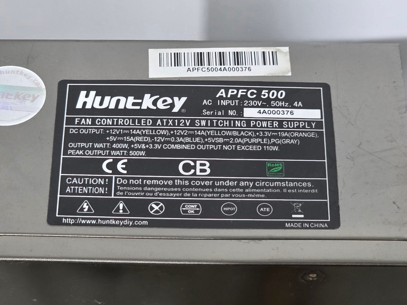 huntkey 500w max voeding psu power supply apfc 500, Gebruikt, ., Ophalen of Verzenden, ..