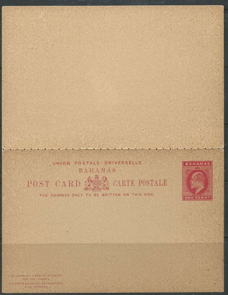 BAHAMAS 1902 E.VII. 1d.+1d. carmine on buff ReplyPostcard, Verzenden, Postfris, Midden-Amerika