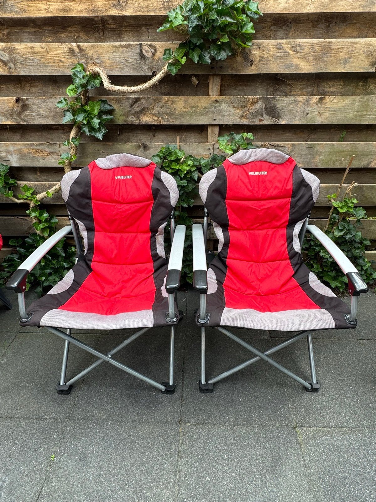 2x De Vrijbuiter Vouwstoel DLX Staal Rood - Campingstoelen, Ophalen, Gebruikt, Campingstoel