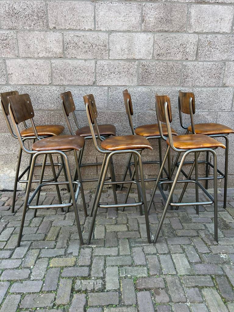 1 set 8 stuks Vintage Barkruk – Industrieel – Kunstleder, Zakelijke goederen, Horeca | Meubilair en Inrichting, Ophalen, Gebruikt