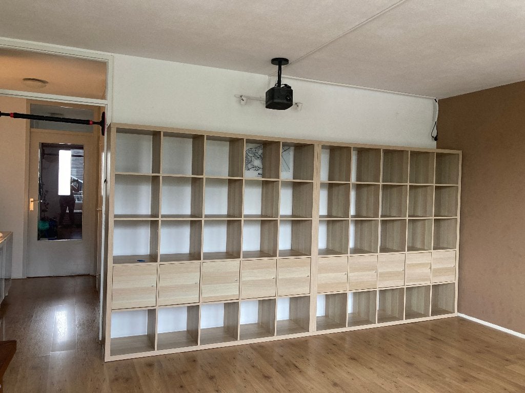 IKEA KALLAX 5x5 kast wit eiken – 2 stuks + 10 deurtjes, Ophalen, Met deur(en), 150 tot 200 cm, Eikenhout