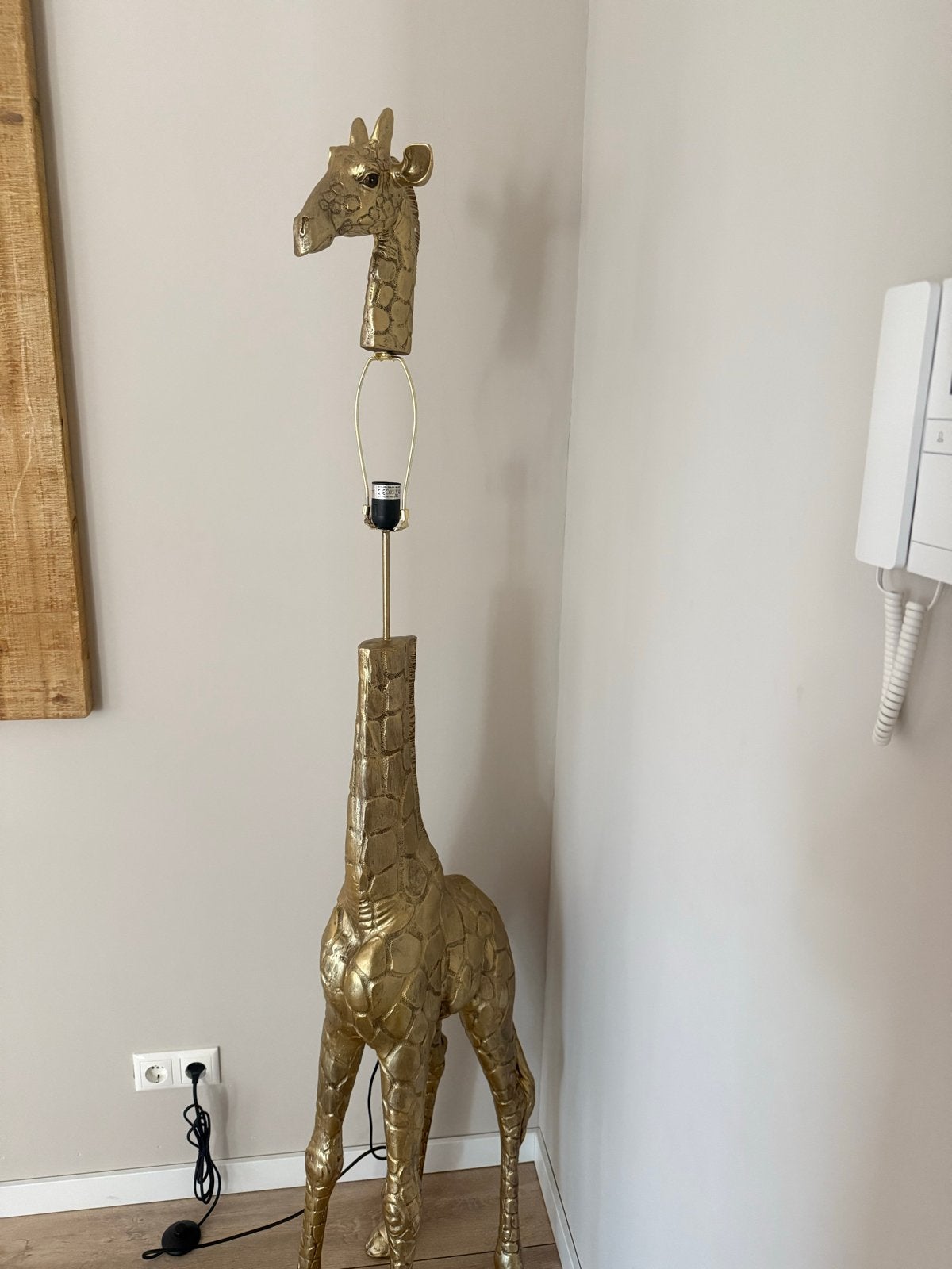 Gouden Giraffe Vloerlamp - Unieke Blikvanger, Zo goed als nieuw, Metaal, 150 tot 200 cm, E27 (groot)