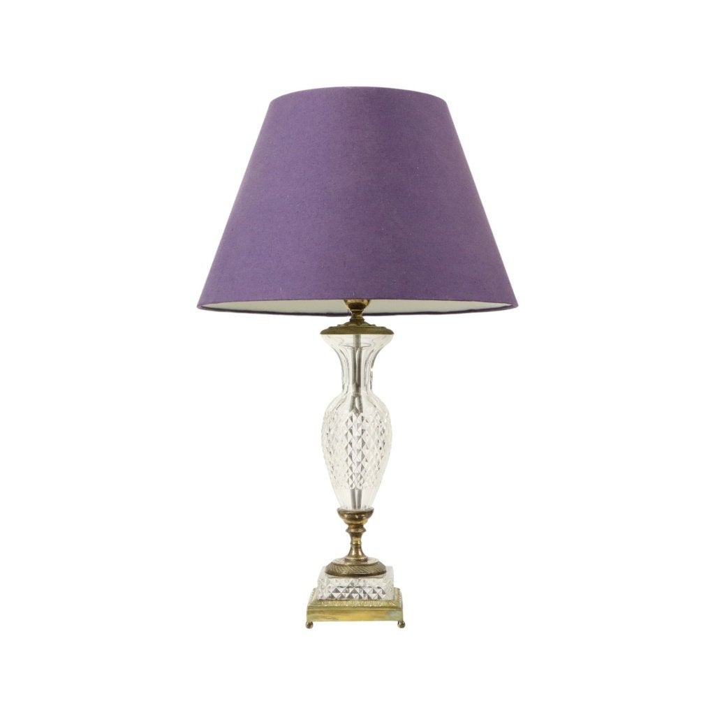Empire Tafellamp Geslepen Kristal Diamantpatroon Brons, Ophalen of Verzenden