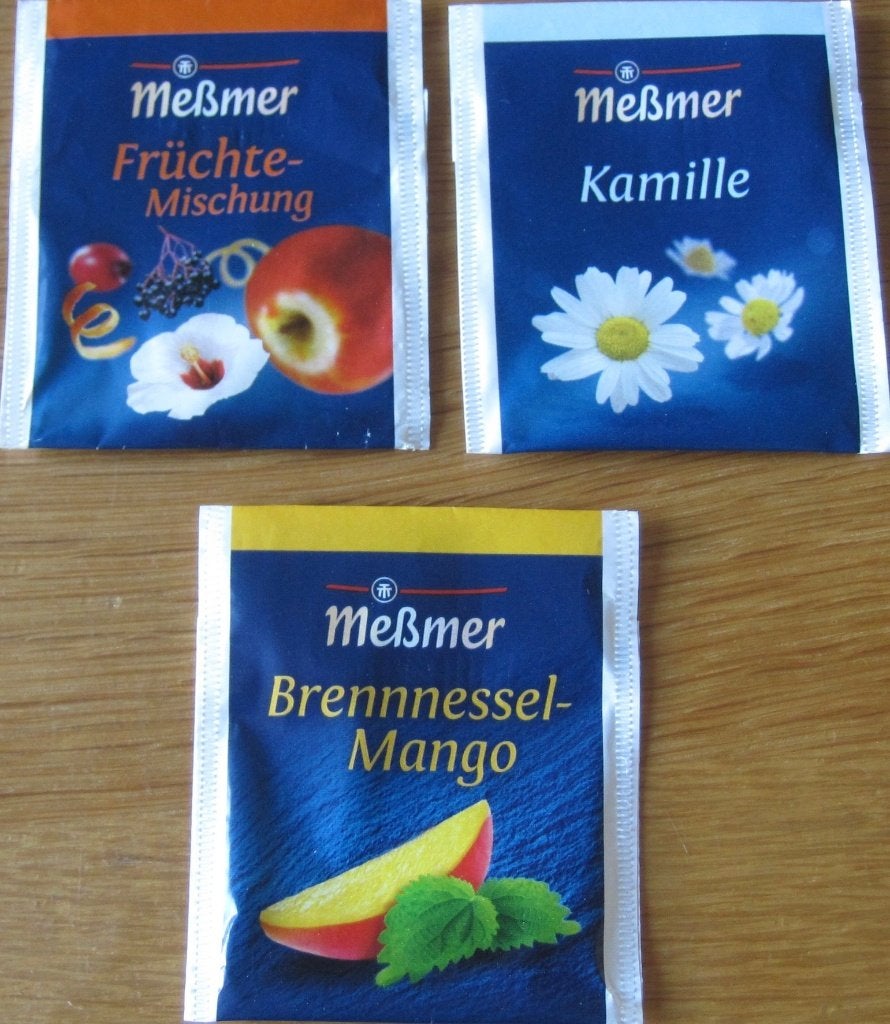 Drie theezakjes van Messmer - brandnetel-mango - kamille, Verzenden, Theezakje(s)