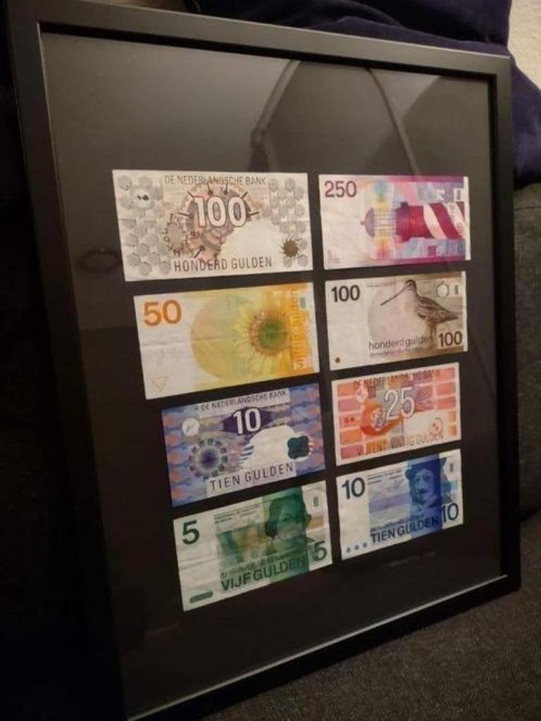 Set ingelijste guldenbiljetten, 5 t/m 250 gulden, Ophalen of Verzenden, 250 gulden