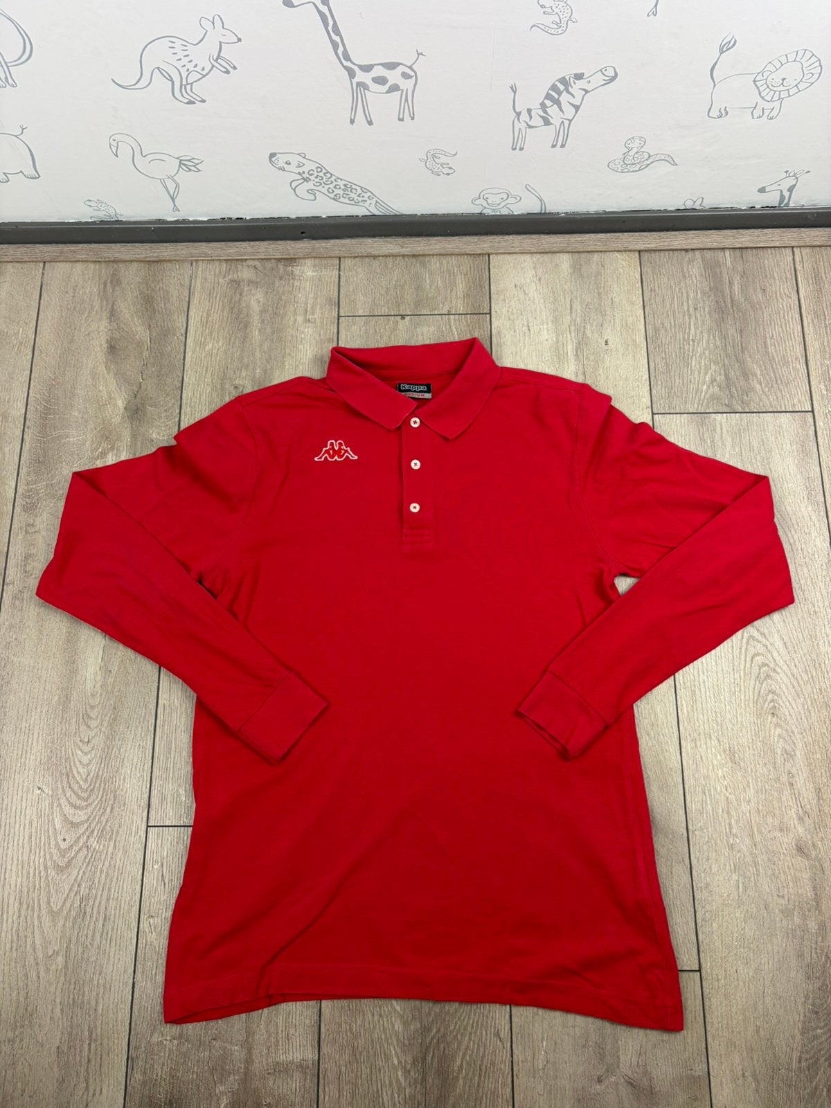 Kappa Red Long Sleeve Polo Shirt White Logo Size M, Ophalen of Verzenden, Gedragen, Maat 48/50 (M), Rood