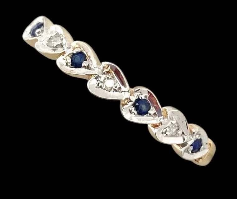 9 kt gouden damesring met saffier en diamant, 18 tot 19, Blauw, Nieuw, Ophalen of Verzenden