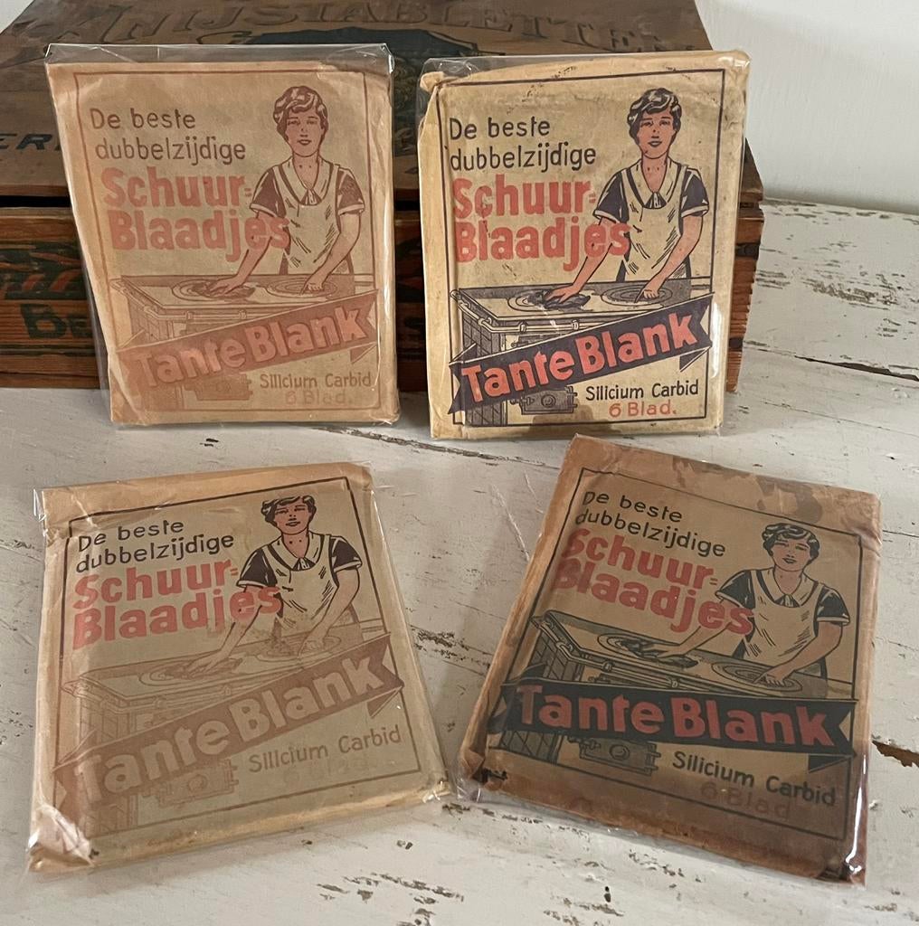 Brocante oude verpakking schuurblaadjes TANTE BLANK, Ophalen of Verzenden