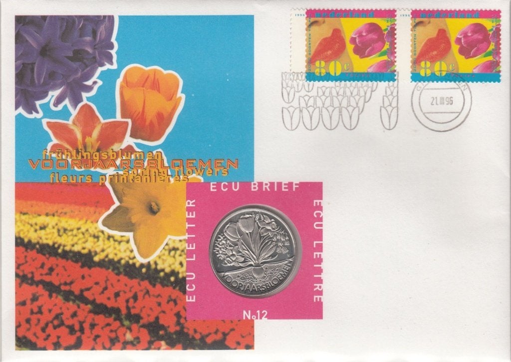 Nederland ECU brief No. 12 Voorjaarsbloemen 1996 + penning, Ophalen of Verzenden, Overige materialen, Nederland