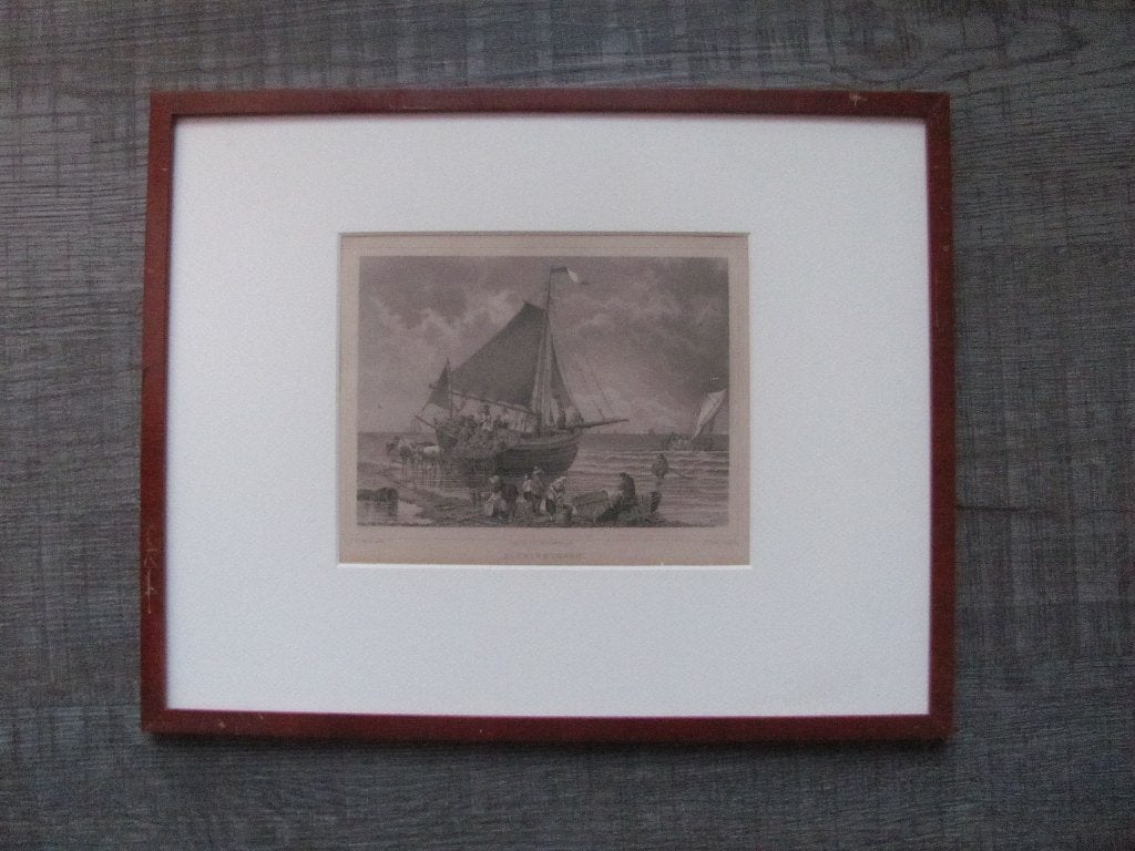 Scheveningen - antieke gravure, Antiek en Kunst, Ingelijst, Dagelijks leven, 1800 - 1899, Ophalen of Verzenden