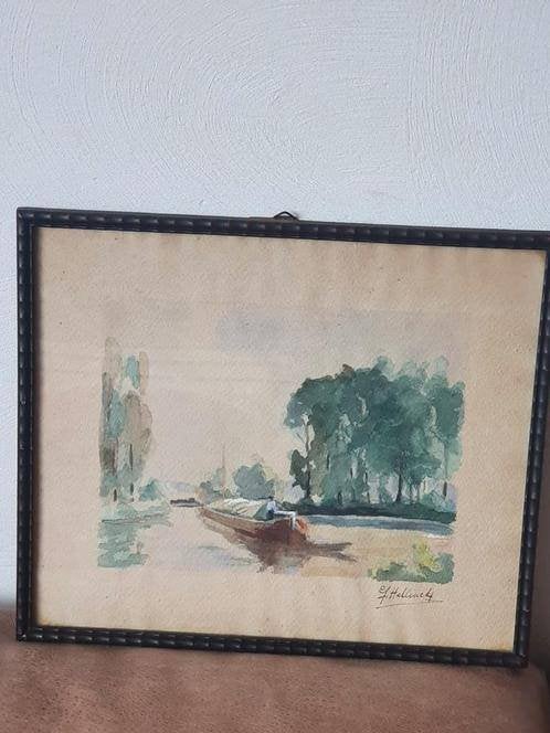 Hele oude aquarel binnenvaartschip J. Hellinckx., Antiek en Kunst, Kunst | Schilderijen | Klassiek, Ophalen