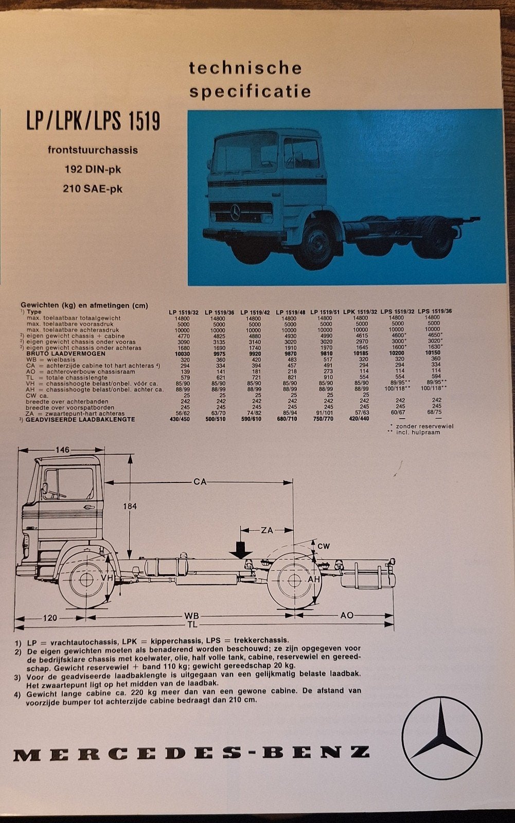 Mercedes-Benz LP/LPK/LPS 1519 Technische Specificatie, Ophalen of Verzenden, Zo goed als nieuw, Mercedes