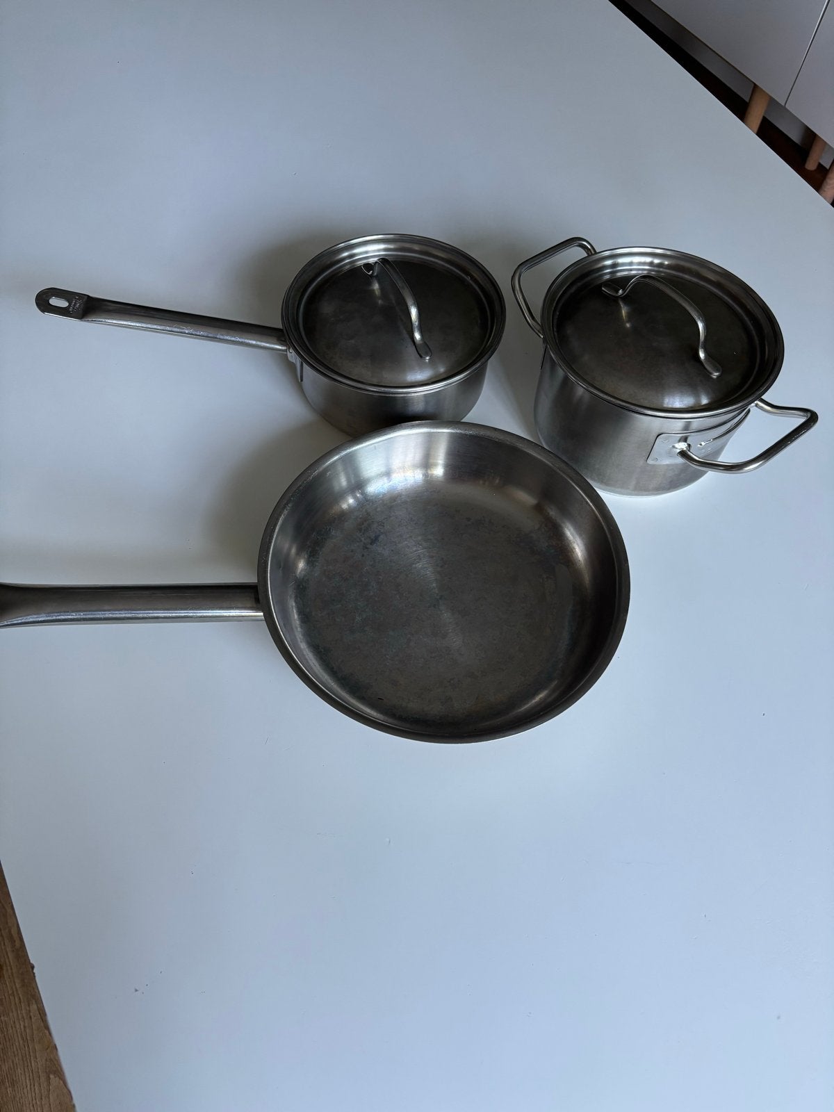 Fissler Pannenset RVS - niet voor inductie, Huis en Inrichting, Keuken | Potten en Pannen, Gebruikt, Met deksel, Pannenset, Ophalen of Verzenden