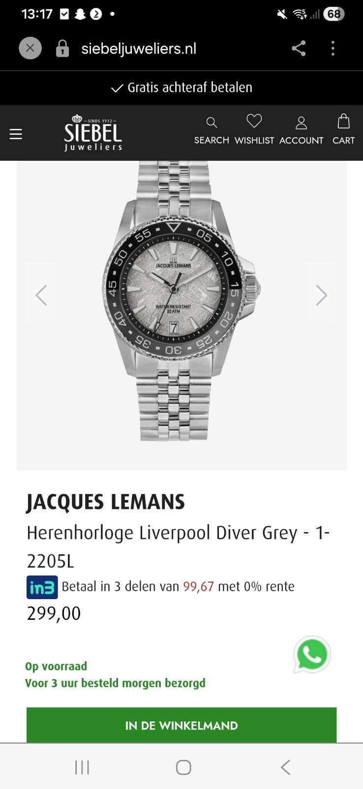 Jacques Lemans heren horloge helemaal nieuw 1 keer gedragen, Overige merken, Staal, Polshorloge, Nieuw