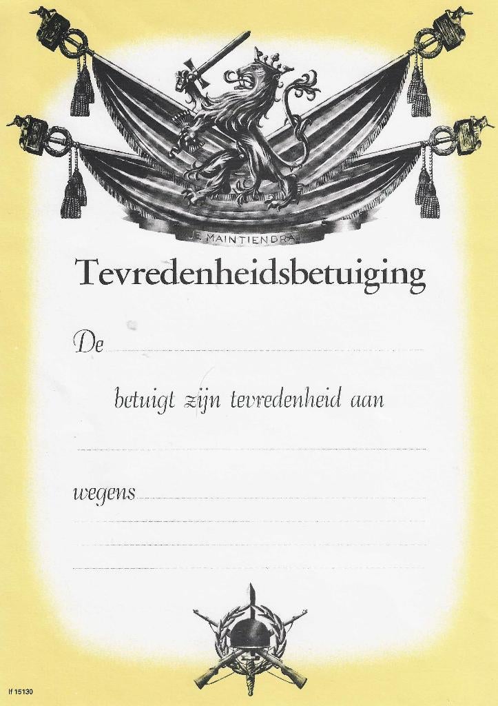 Tevredenheidsbetuiging, Verzamelen, Militaria | Algemeen, Ophalen of Verzenden, Landmacht, Nederland, Overige typen