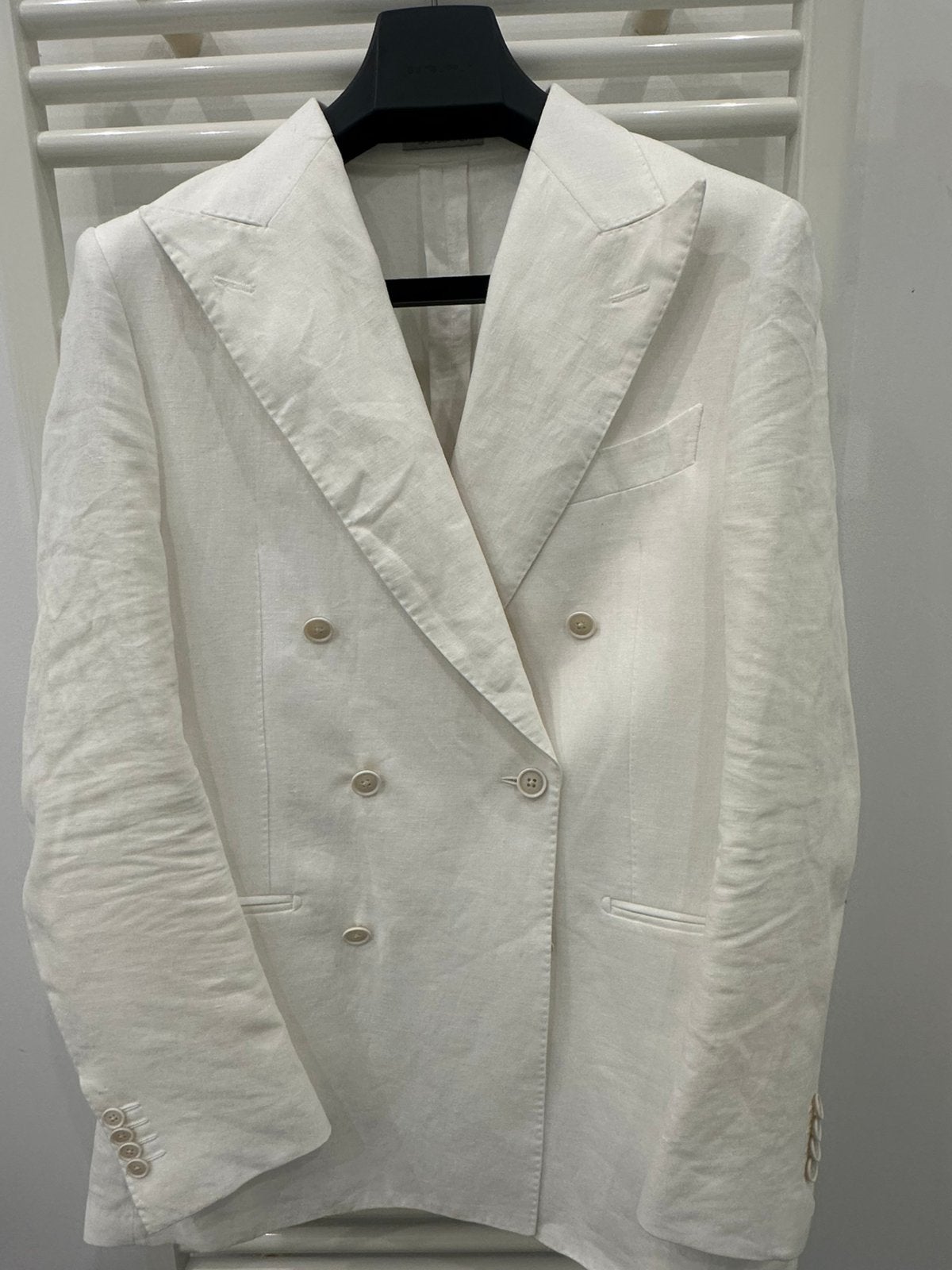 Suitsupply Havana Double Breasted Linnen Blazer, Ophalen of Verzenden, Zo goed als nieuw, Maat 48/50 (M), Blauw