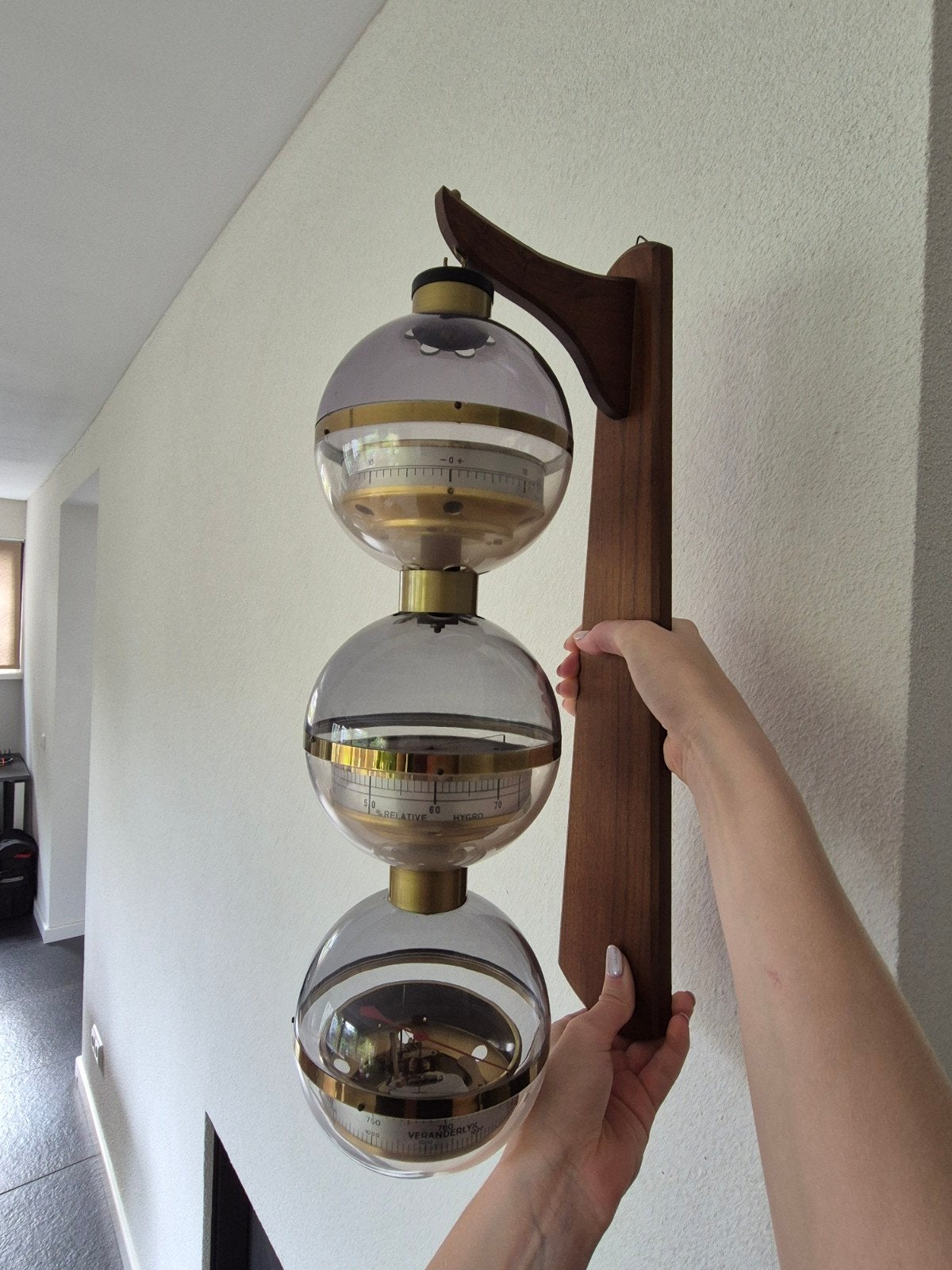 Vintage Barometer/Weerstation met Houten Muurbevestiging, Ophalen, Gebruikt, Weerstation