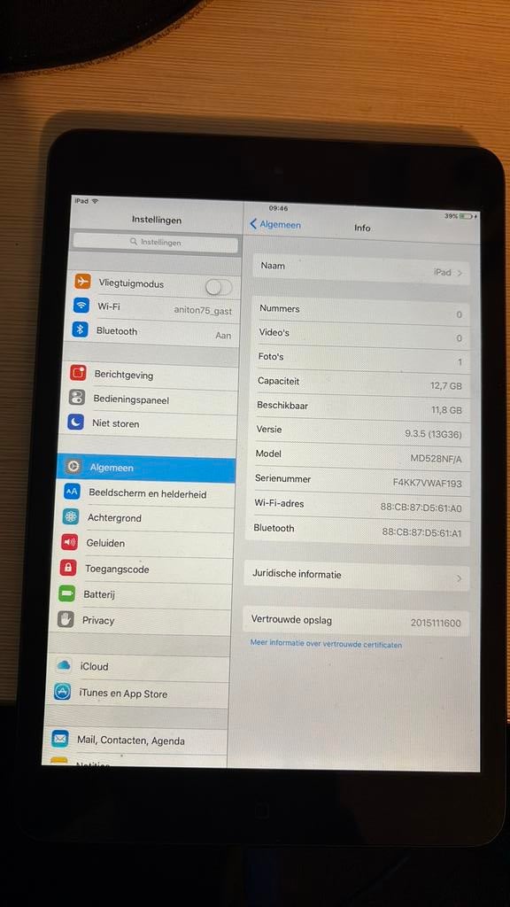 Ipad mini type A1432 ios niet hoger dan 9.3.5, Computers en Software, Apple iPads, Gebruikt, 8 inch, Ophalen of Verzenden, Grijs